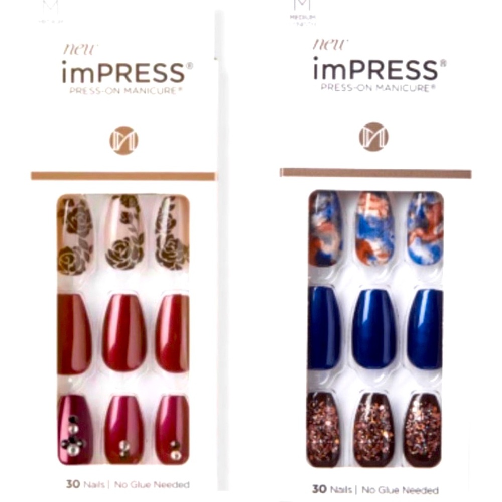 2 rare Kiss ImPress Press-On Coffin Shape Medium Length Nails